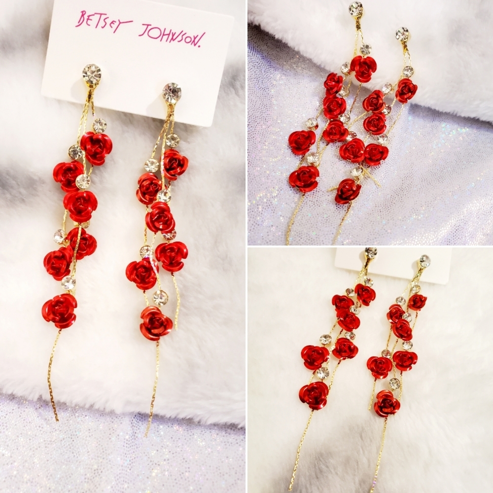 Red crystal flower drop earrings
